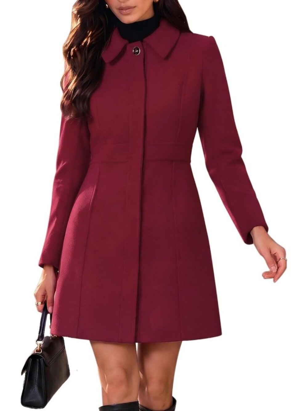 Elegant Women's Winter Pea Coat | A-Line Fitted Midi Overcoat for Work & Casual
